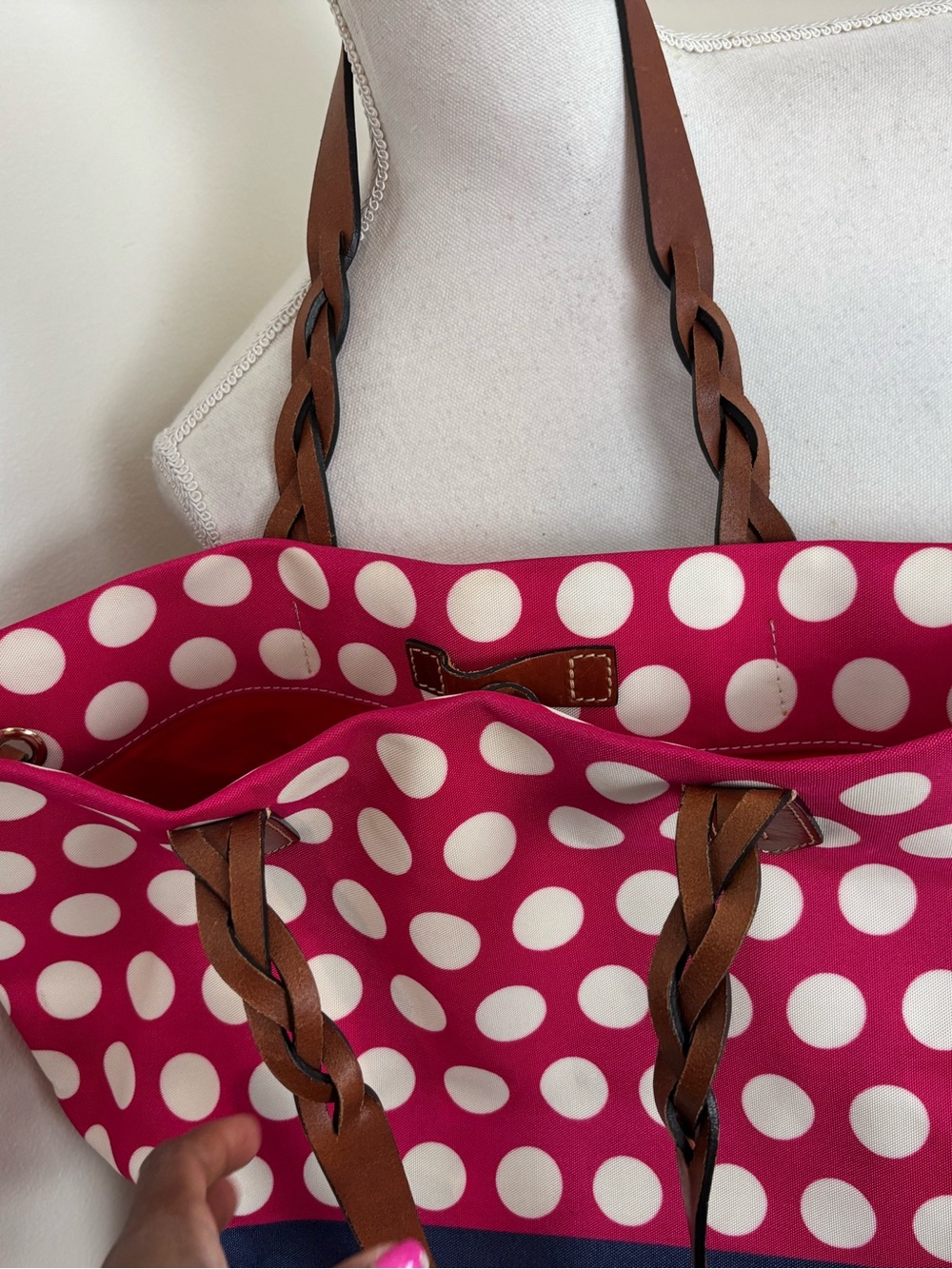 Dooney & Bourke Navy Polka Dot Nylon Tote Bag - Picture 3 of 12